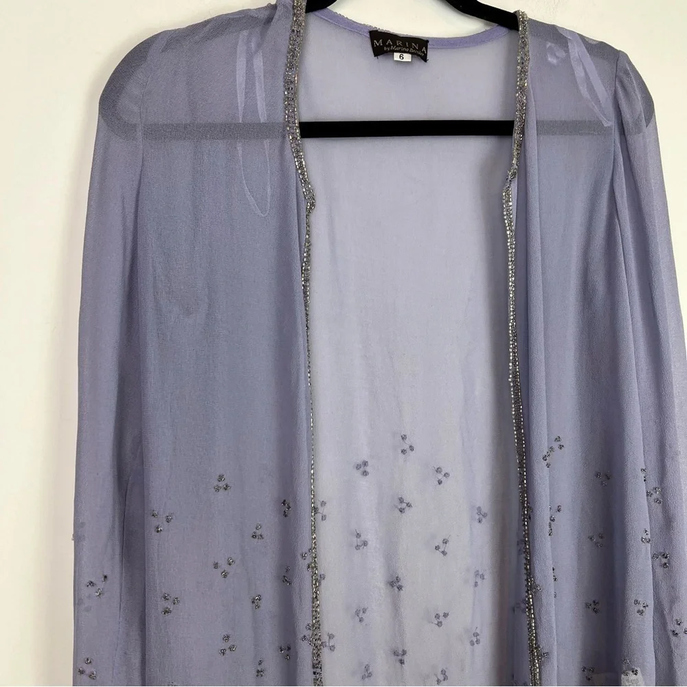 Marina Bresler Cardigan Wrap womens 6 purple sequin open front formal
